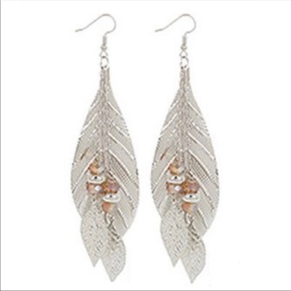 Silver Leaf Dangle Statement Earrings